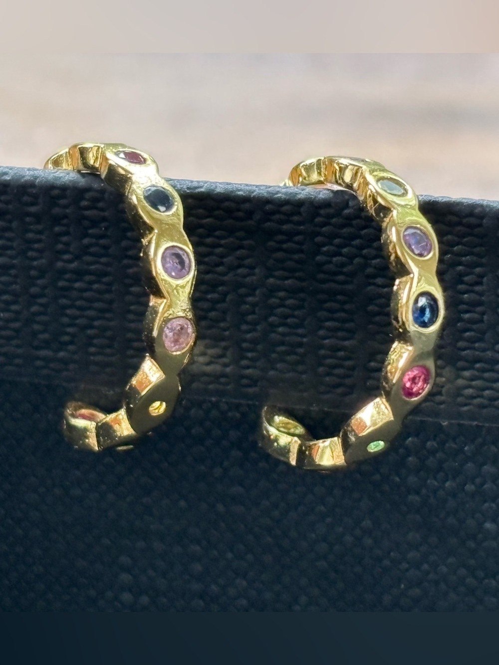 Gold Multi-Stone Hoop Earrings - Women Jewelry